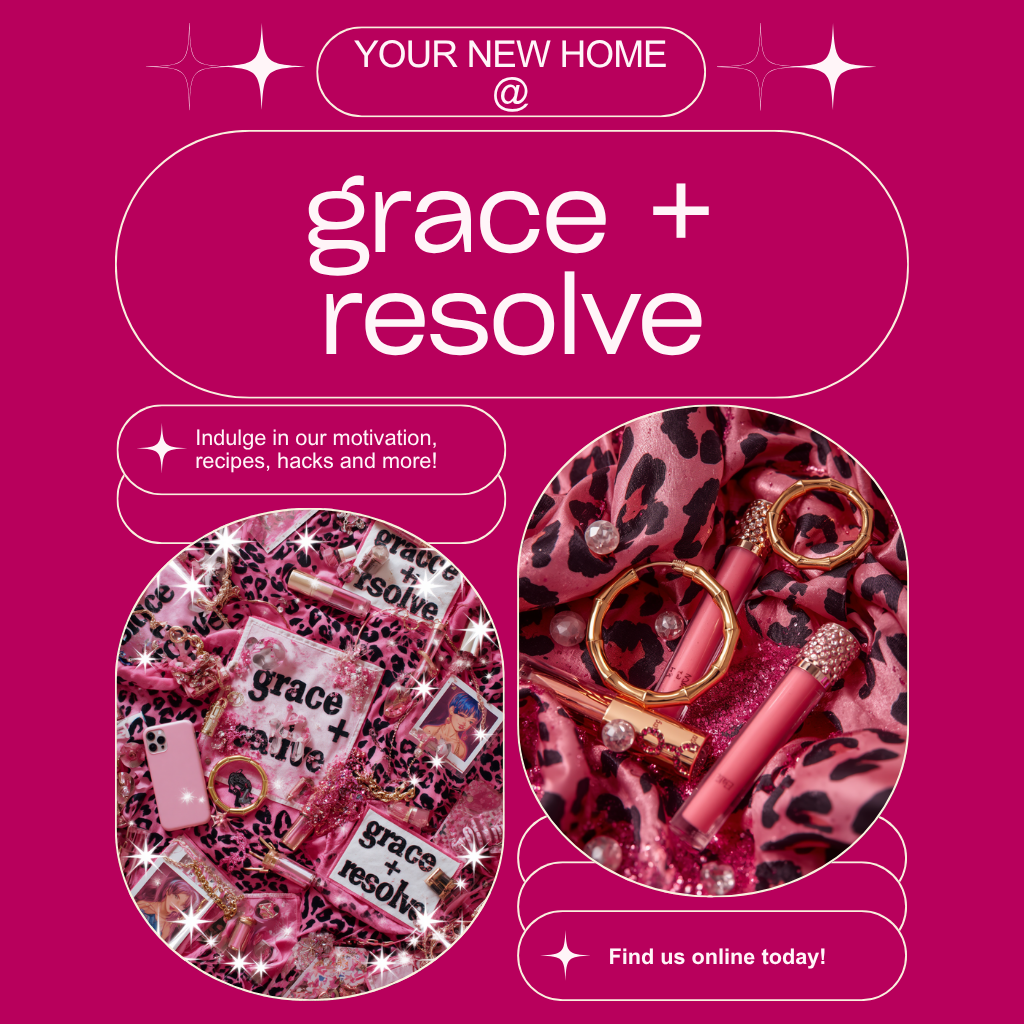 Grace and Resolve — Y2K pink aesthetic with leopard print, flip phone, and gold hoops
